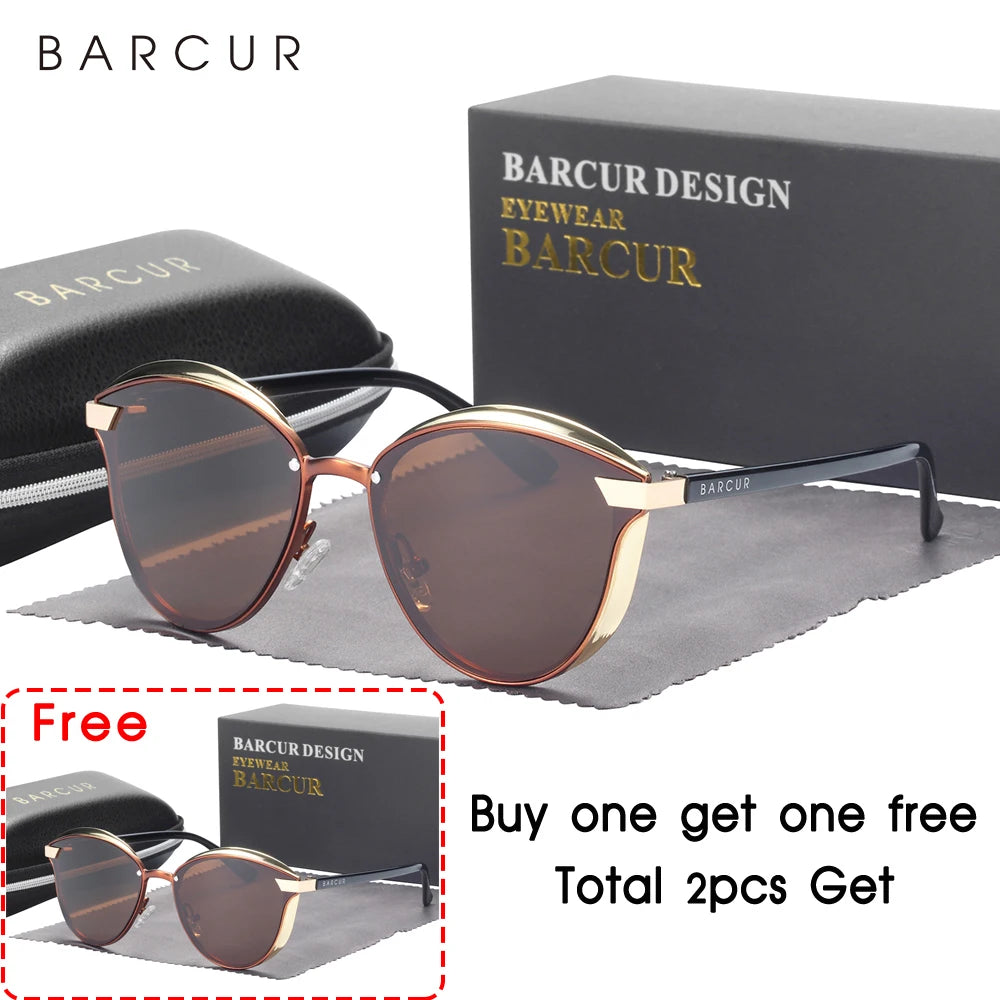 BARCUR Style Polarized Sunglasses For Women Catmore Round Sun Glass Ladies Woman Eyewear Accessory UVAB Protection