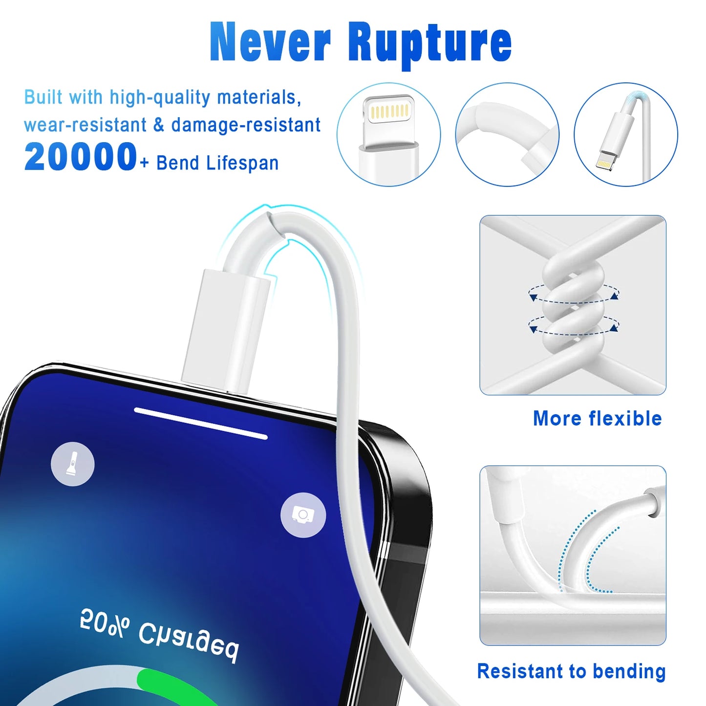 3A USB Cable For iPhone 14 13 12 11 Pro Max X XR 6s 7 8 Plus 3ft 6ft Lead Mobile Phone Fast Charging Cord Data Charger Wire