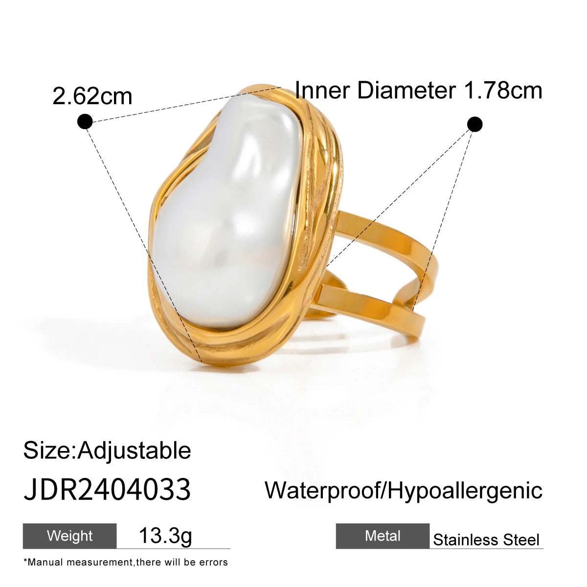 Uworld Fashion Imitation Pearl Stainless Steel Gold Color Ring for Women Engagement Party Gift Temperament Jewelry 2024