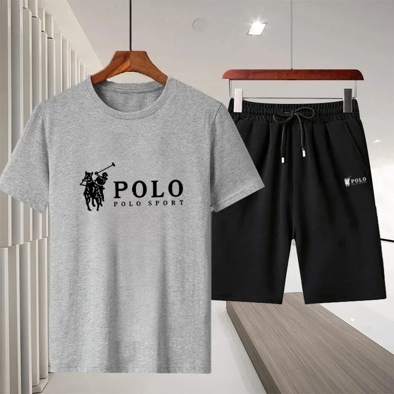 A two-piece set of pure cotton short-sleeved T-shirt and running shorts for men in summer, a fashionable and casual fitness and
