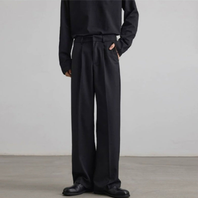 Old Money Style Pleated American Neutral Straight Casual Suit Pants