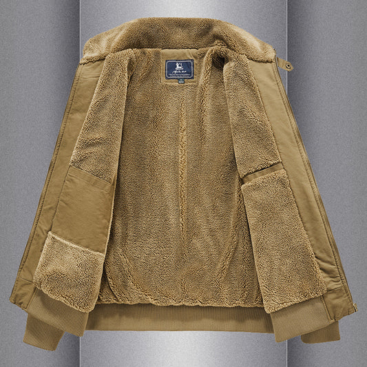 Warm And Loose Polo Collar Pure Cotton Workwear Casual Lambswool Jacket