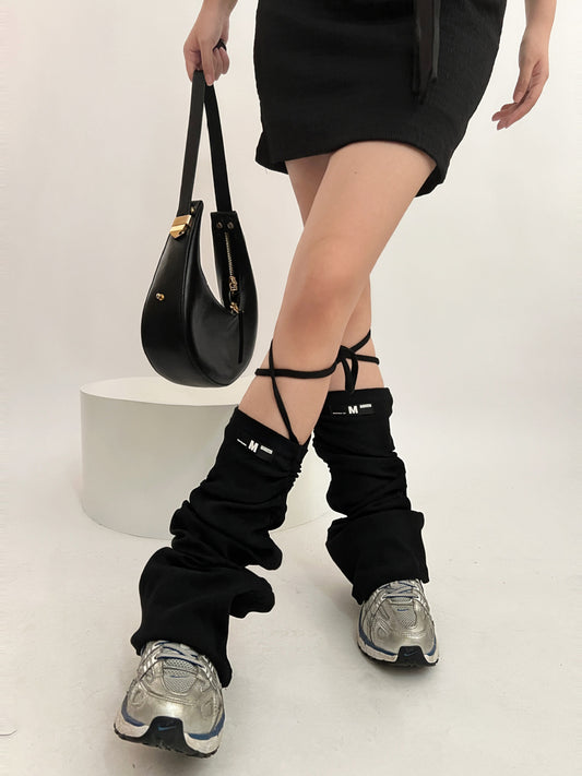 Solid Color Knitted Horn Drawstring Strap Foot Sock
