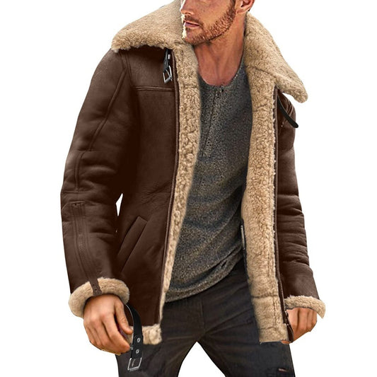 Men's Winter Fur Integrated Thickened Zipper Faux Leather Jacket