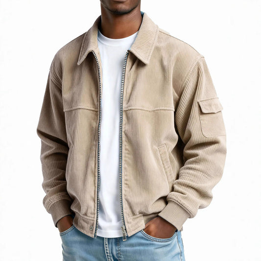 New Men's Retro Corduroy Fashion Casual Jacket with Long Sleeve Pockets