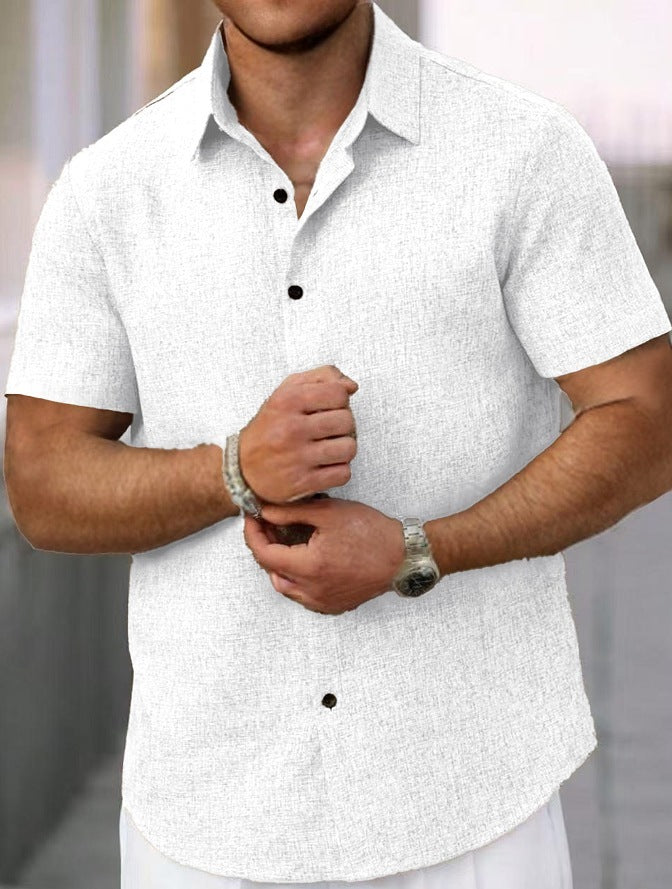 Men's Lapel Cotton And Linen Stripes Jacquard Loose Casual Shirt