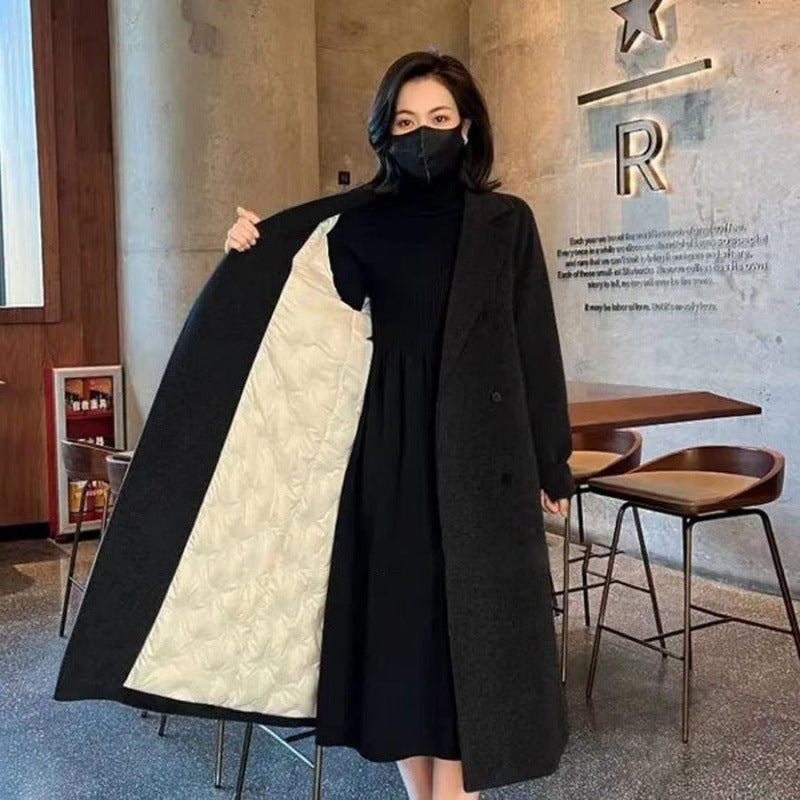 Suit Collar Wool Mid-length Plush Woolen Coat Clipped Button And Lining