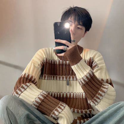 Japanese-style Retro striped contrast color sweater