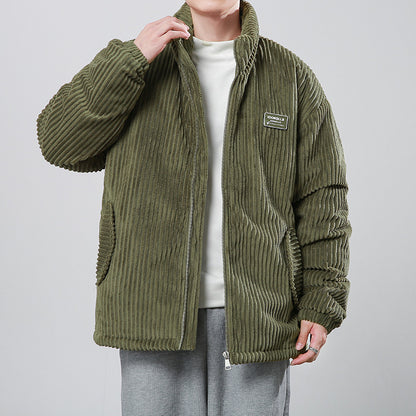 Winter Corduroy Cotton-padded Coat Warm Stand Collar Zipper Jacket Casual Outdoor Streetwear Men's Clothing