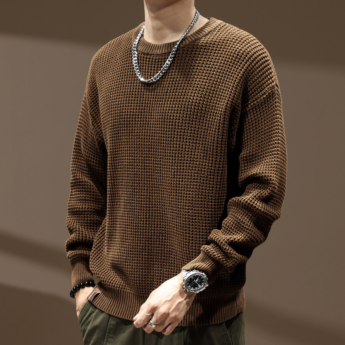 Thick Needle Retro Men's Loose Bottoming Round Neck Sweater