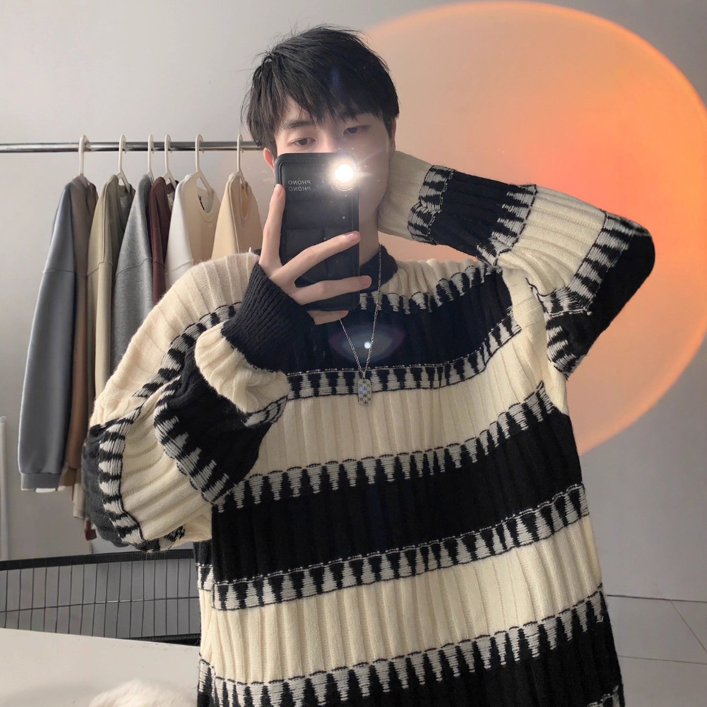 Japanese-style Retro striped contrast color sweater