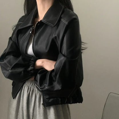 Women's Fashion And Handsome Leather Coat