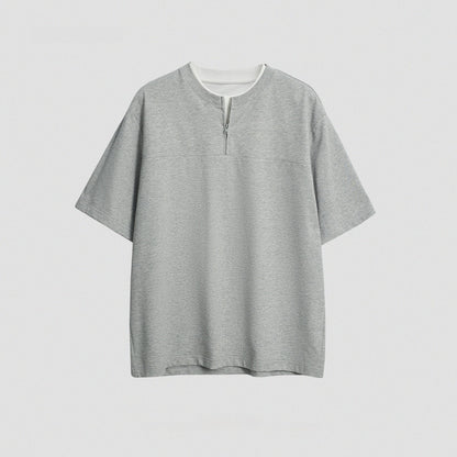 Simple Solid Color Loose Zip False Two-piece Patchwork Top