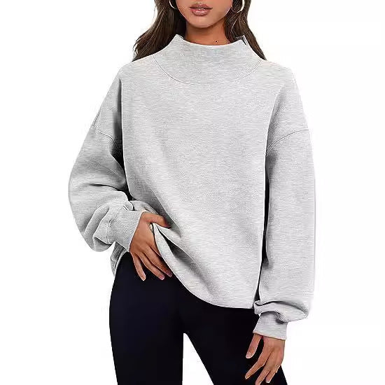 Women's Casual Style Fleece Thick Half Turtleneck Loose Sweater