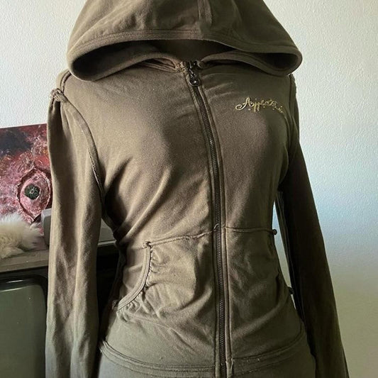 Vintage style American olive print hoodie sweater