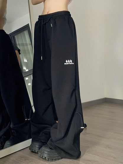 American Retro Wide Leg Drawstring Ruffle Design Sense High Street Casual Mopping Trousers