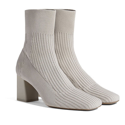 Square Toe All-Match High-Heel Knitted Stretch Sock Boots