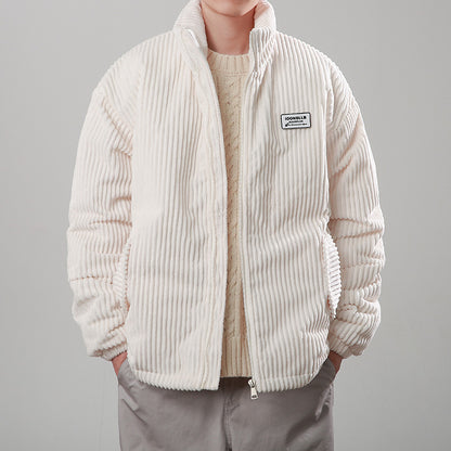 Winter Corduroy Cotton-padded Coat Warm Stand Collar Zipper Jacket Casual Outdoor Streetwear Men's Clothing