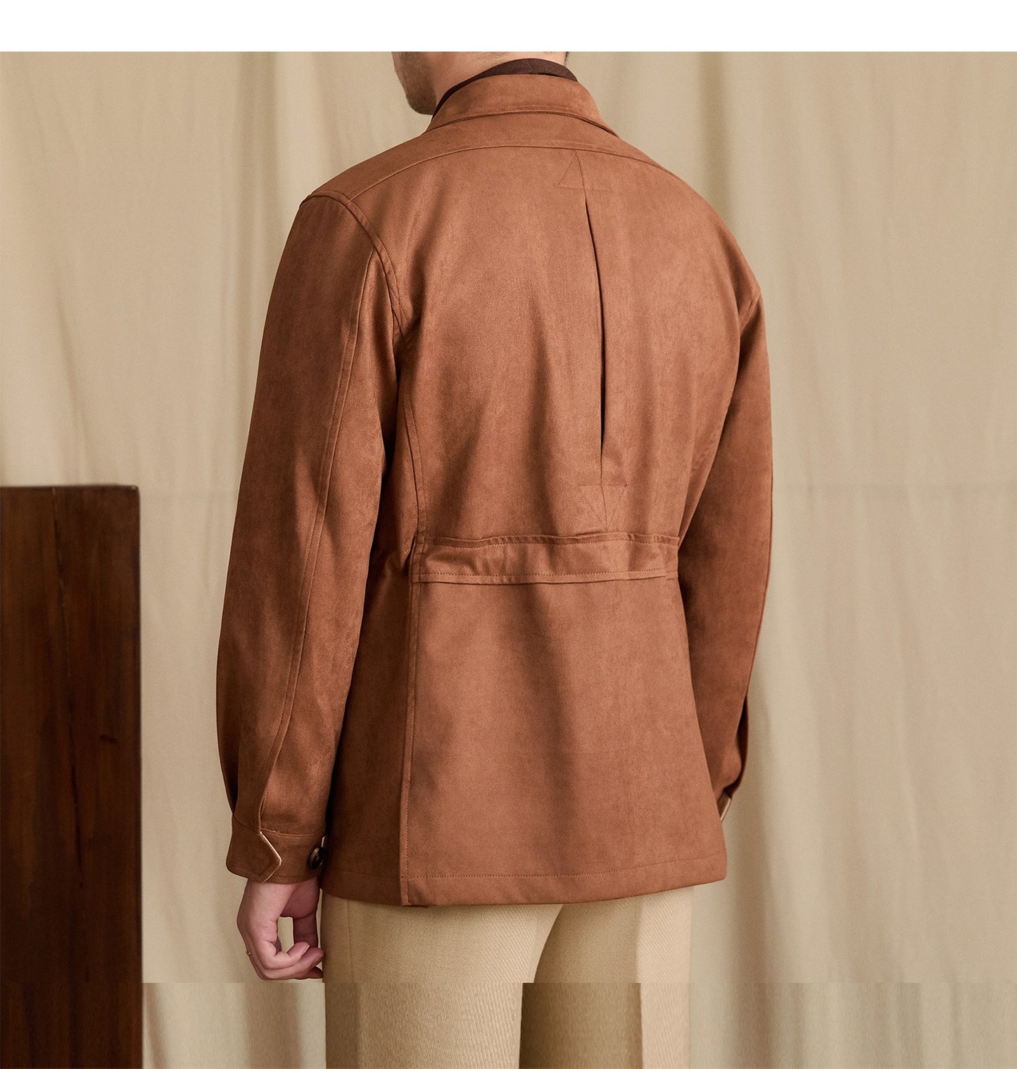 Suede Lapel Slim-fit Waist Safari Jacket