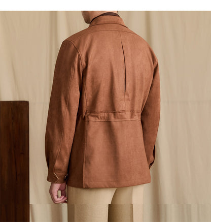 Suede Lapel Slim-fit Waist Safari Jacket