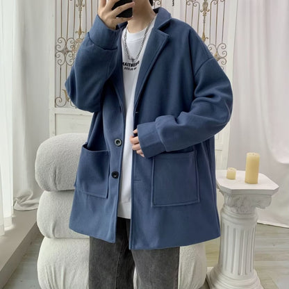 Autumn And Winter Men's Mid-length Extra Loose Woolen Coat Outerwear Plus Cotton