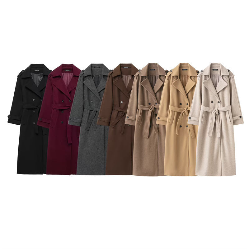 British-style Double-breasted Long Wool Coat For Women