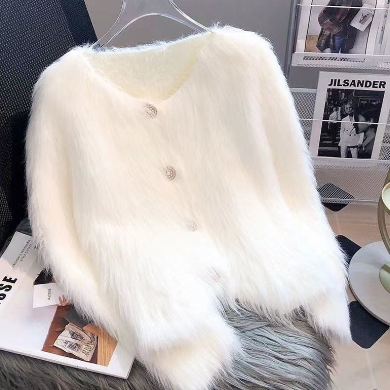 Women's Faux Mink Velvet Knit Cardigan Sweater Coat, Thickened For Autumn And Winter 2025, New Short European Style, Soft And Plush