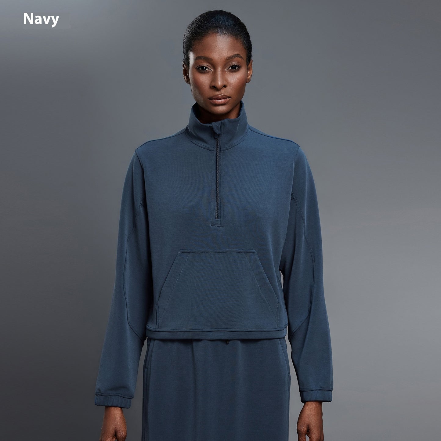 Half Zipped Stand Collar Short Sports Casual Loose Shoulder Long-sleeved Sweater