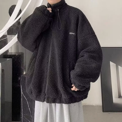 Men's Autumn And Winter Loose Casual Cotton-padded Clothes Fleece-lined Thickening Stand Collar Clothes