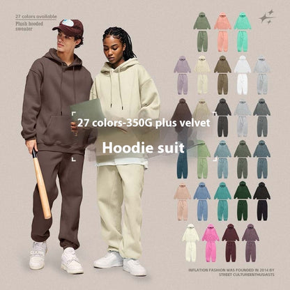 American Street Solid Color Fleece Hoodie for Men and Women