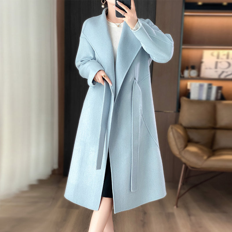Elegant Woolen Simple Female Tie-front Top