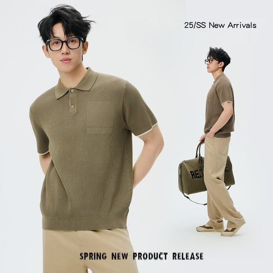 Casual Business Men's High Sense Summer Contrast Color Lapels Sweater