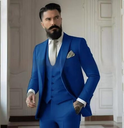 Men's Slim Fit Solid Color Business Suit Set