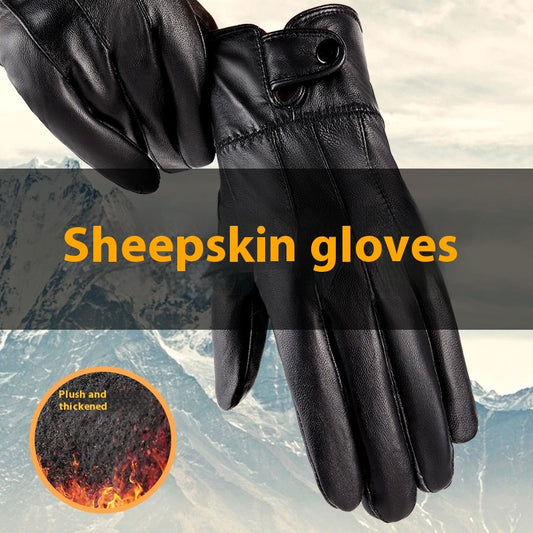 Genuine leather gloves for men and women, Autumn and Winter, Fleece-lined, Thickened