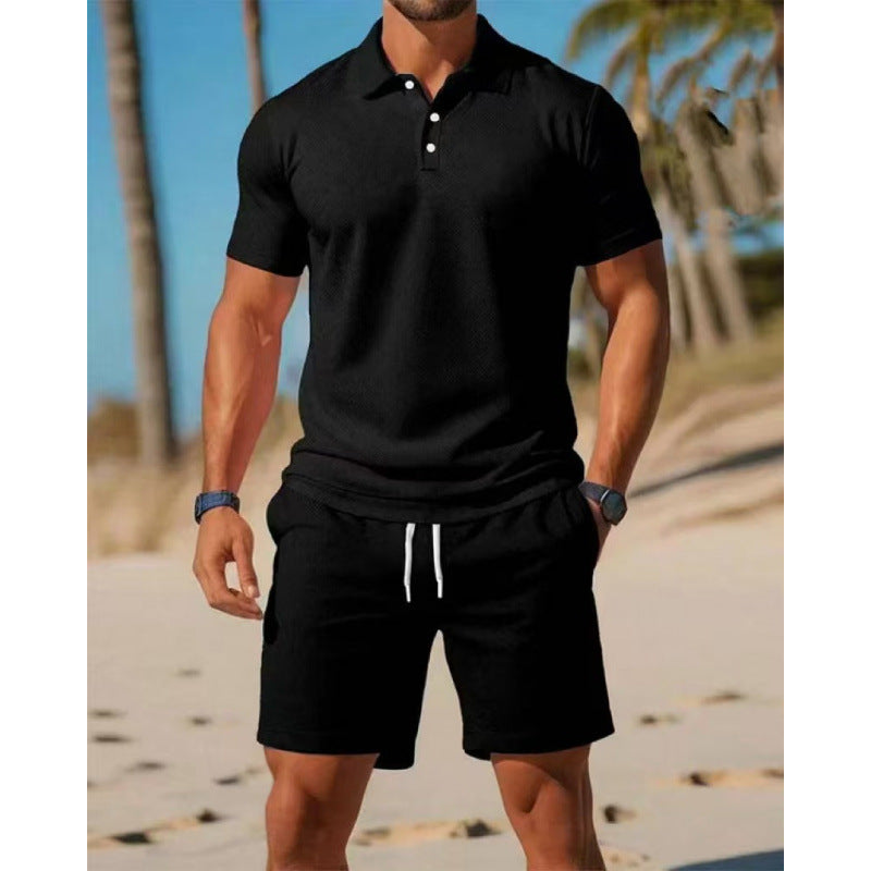 Men's Summer Casual Sports All-match Slim Fit Short-sleeved Polo Shirt Shorts