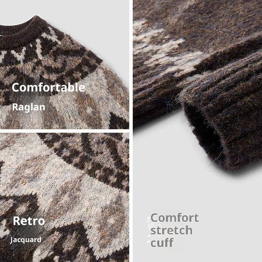 Men's Round Neck Jacquard Christmas Knitted Sweater