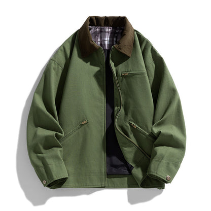 Autumn New Washed Overalls Retro Lapel Jacket
