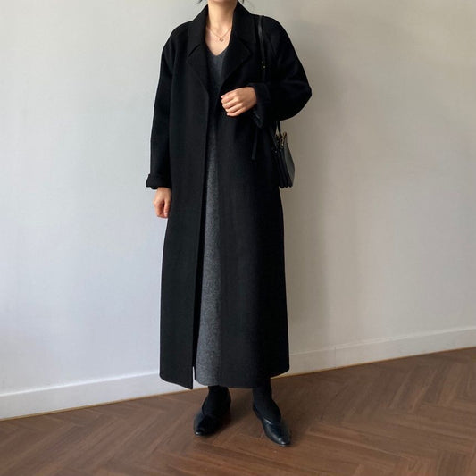 Loose Temperament Minimalist Lace-up Thick Wool Commuter's All-matching Coat