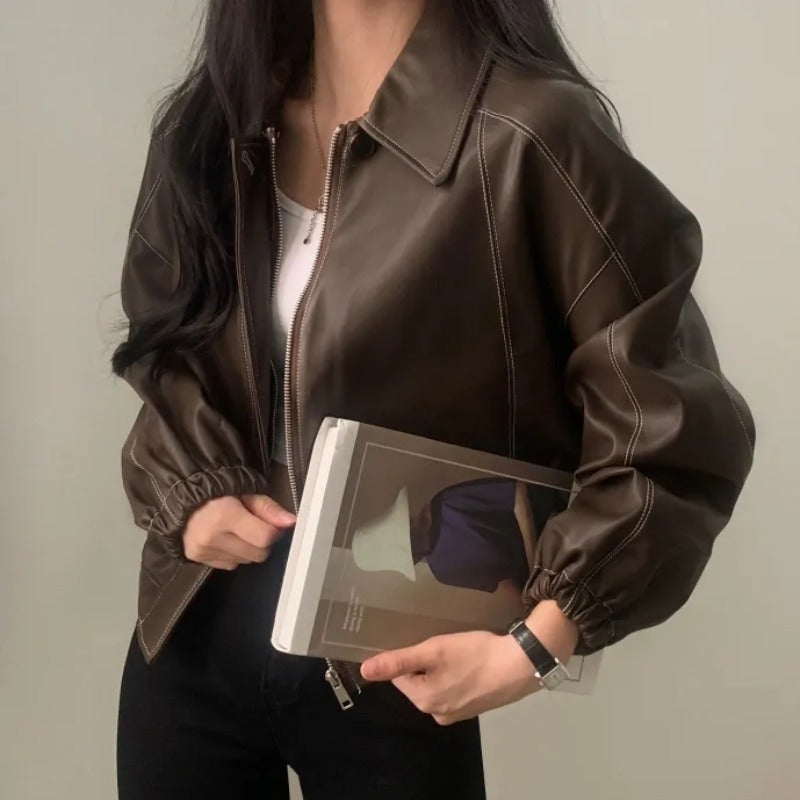 Women's Fashion And Handsome Leather Coat