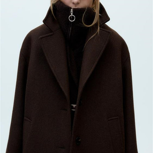Women's Solid Color Polo Collar Baggy Coat