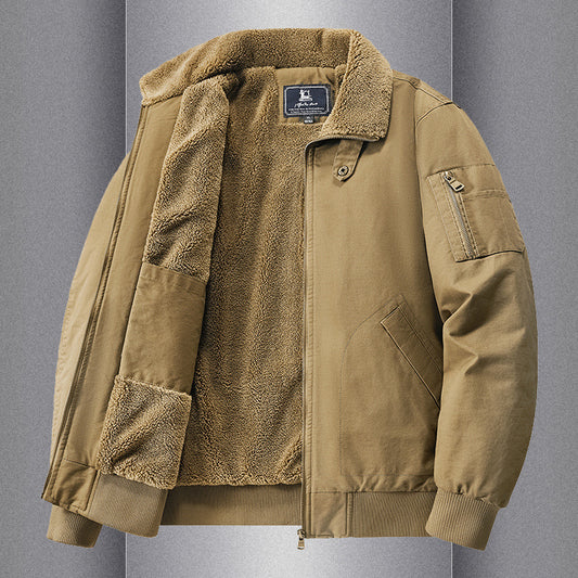 Warm And Loose Polo Collar Pure Cotton Workwear Casual Lambswool Jacket