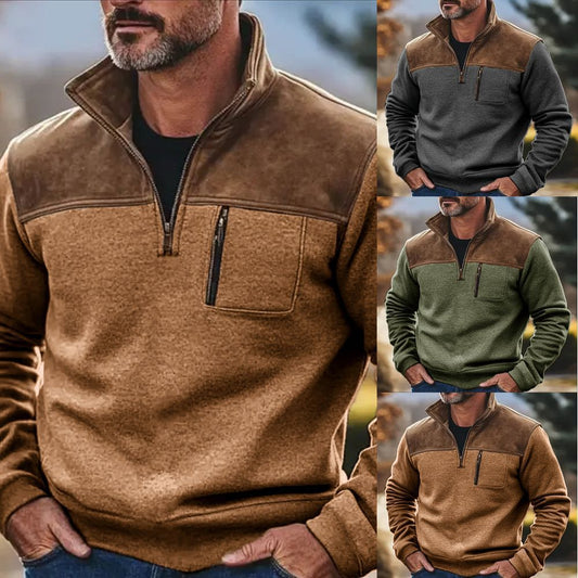 Men's casual wool zip-up sweater
