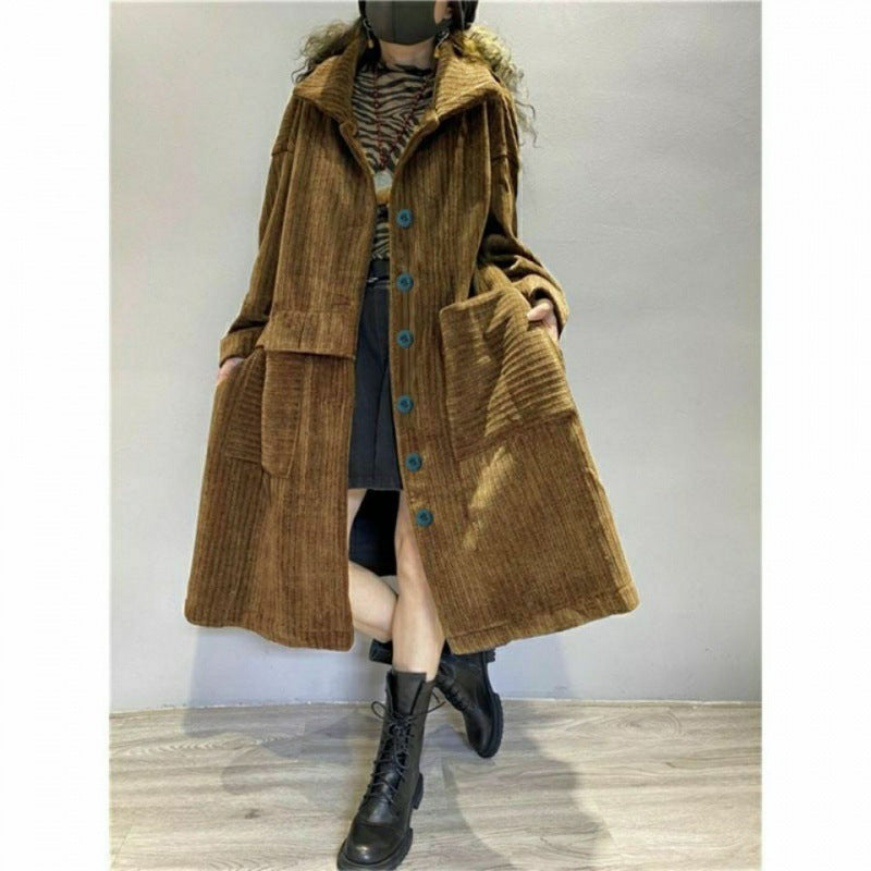 Corduroy Plus Size Coat Women's Mid-length
