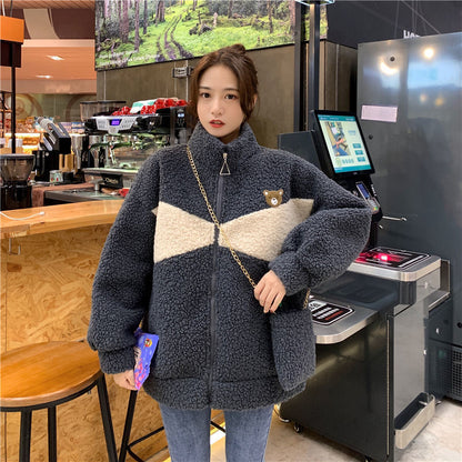 Lamb Wool Fleece-lined Thickened Overcoat Jacket