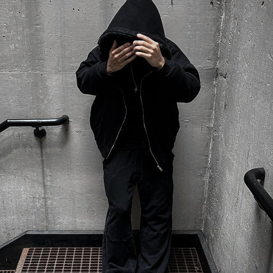 Double-sided Wear Short Wide BOXY Mountain Carved Cotton Jacket