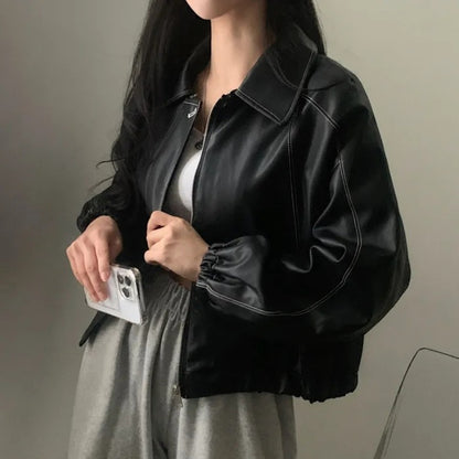 Women's Fashion And Handsome Leather Coat