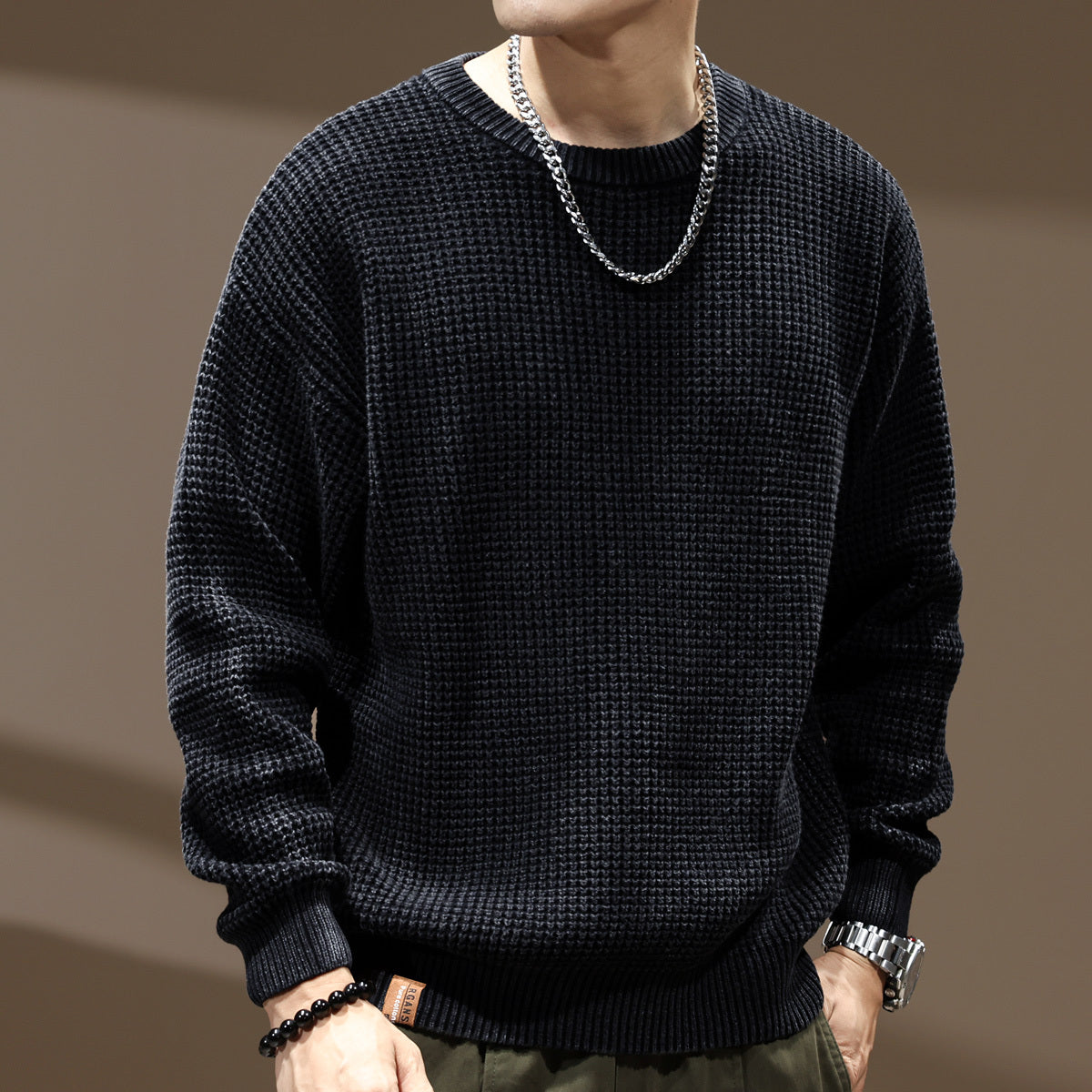 Thick Needle Retro Men's Loose Bottoming Round Neck Sweater