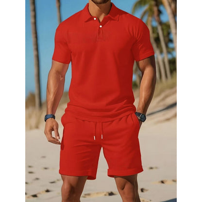 Men's Summer Casual Sports All-match Slim Fit Short-sleeved Polo Shirt Shorts