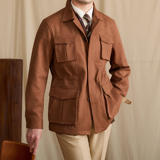 Suede Lapel Slim-fit Waist Safari Jacket