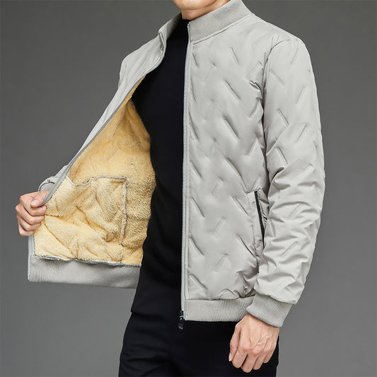 Men's Fleece-lined Warm Stand Collar Cotton-padded Coat